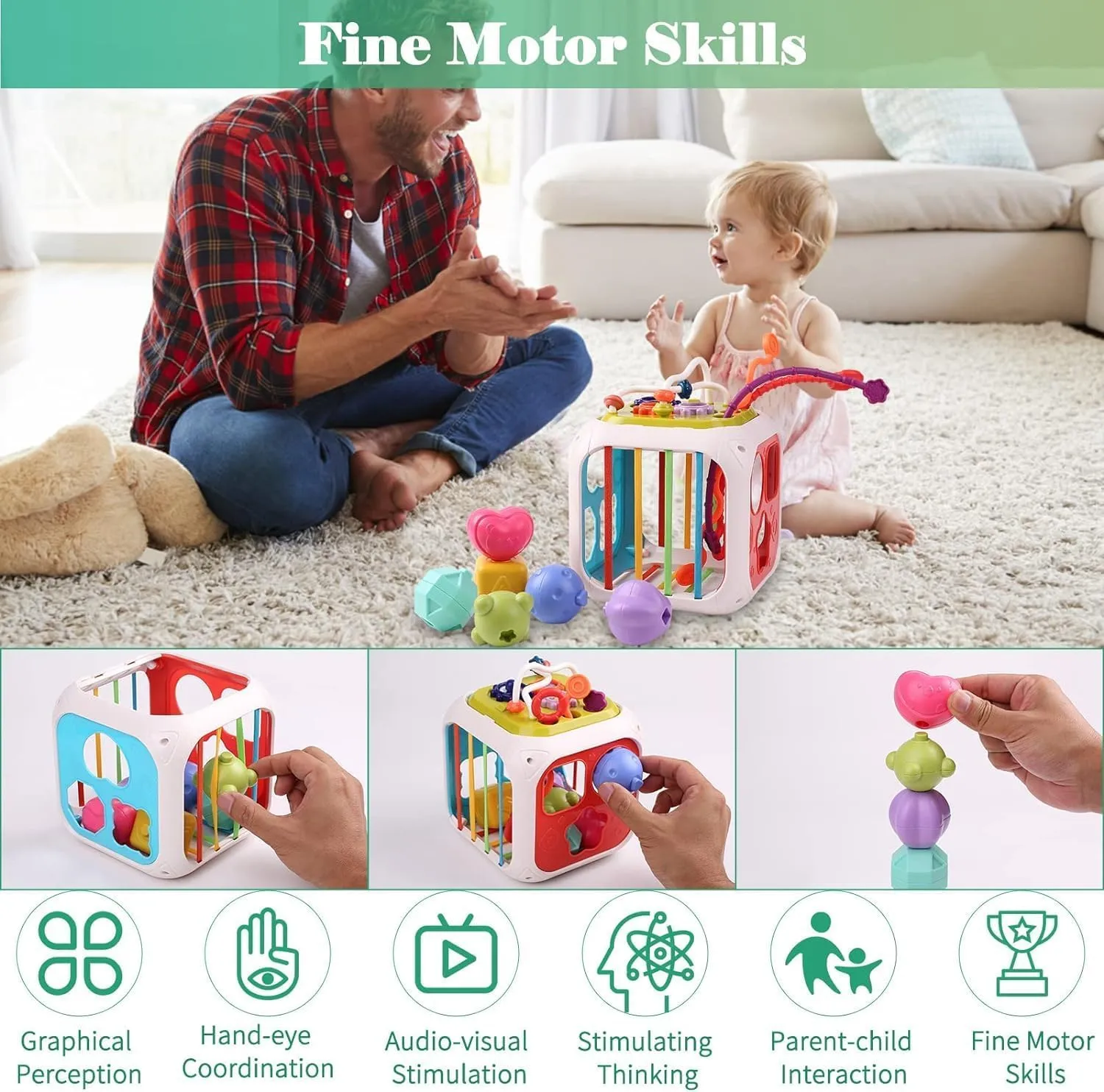 7 IN 1 MONTESSORI SENSORY TOYS FOR BABY 6 9 12 18 MONTHS NEWBORN GIRL BOY EDUCATIONAL GIFT MOTOR SKILLS ACTIVITY CUBE GAMES FOR CHILDREN 1 2 YEARS BIRTHDAY GIFT