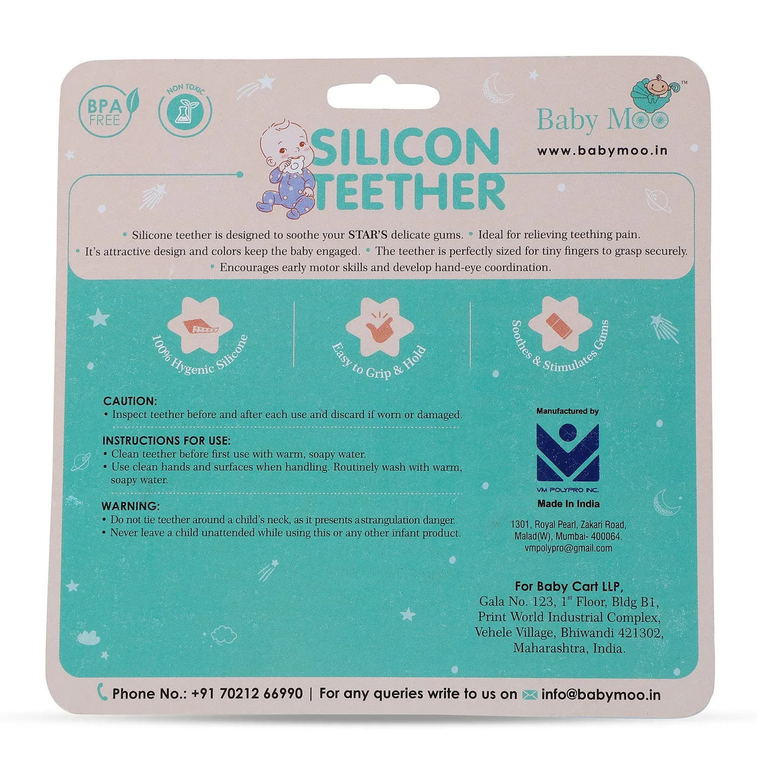 Baby Moo Soothing Silicon Teether BPA And Toxin Free Pack of 2 - Unicorn Blue And Hippo Pink