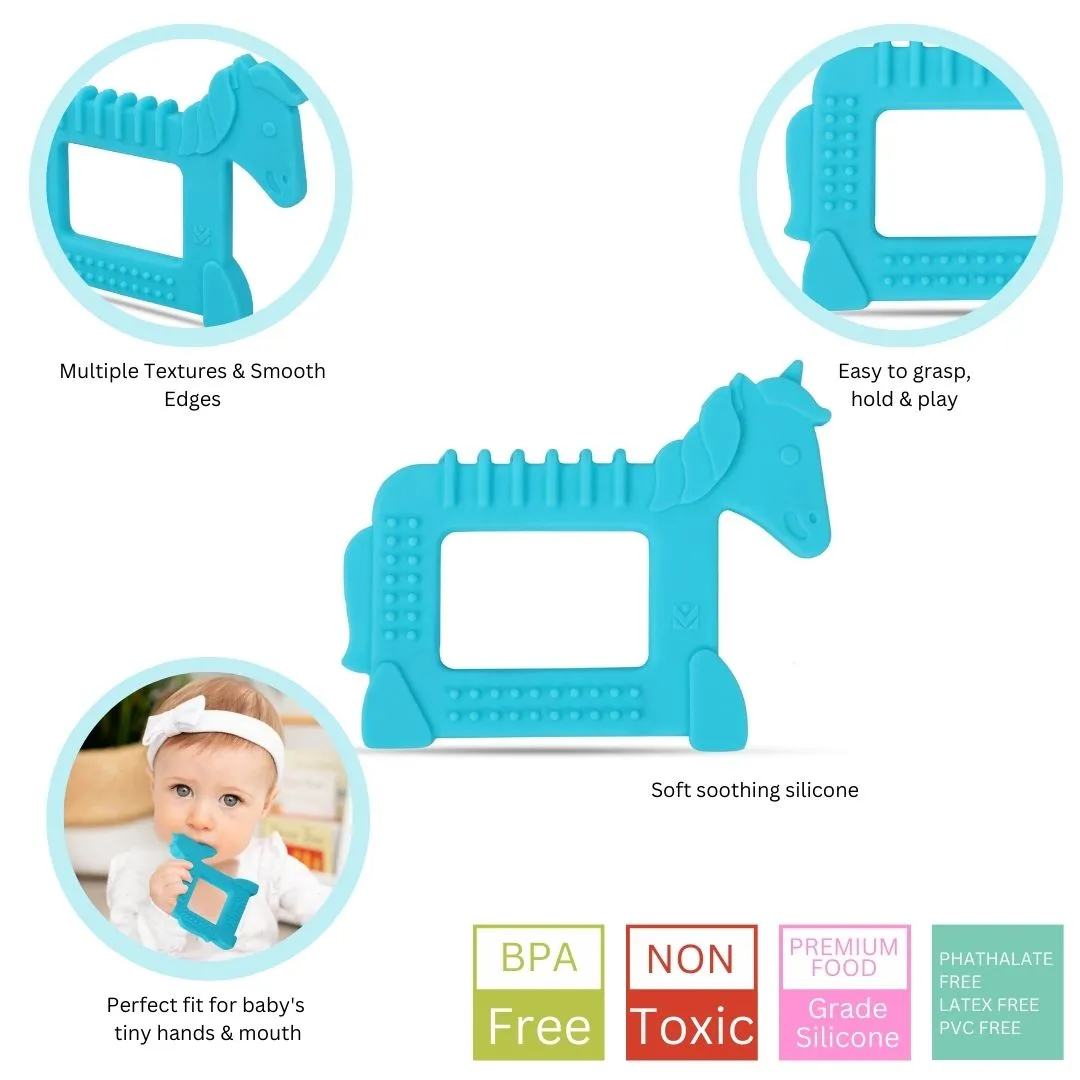 Baby Moo Soothing Silicon Teether BPA And Toxin Free Pack of 2 - Unicorn Blue And Hippo Pink