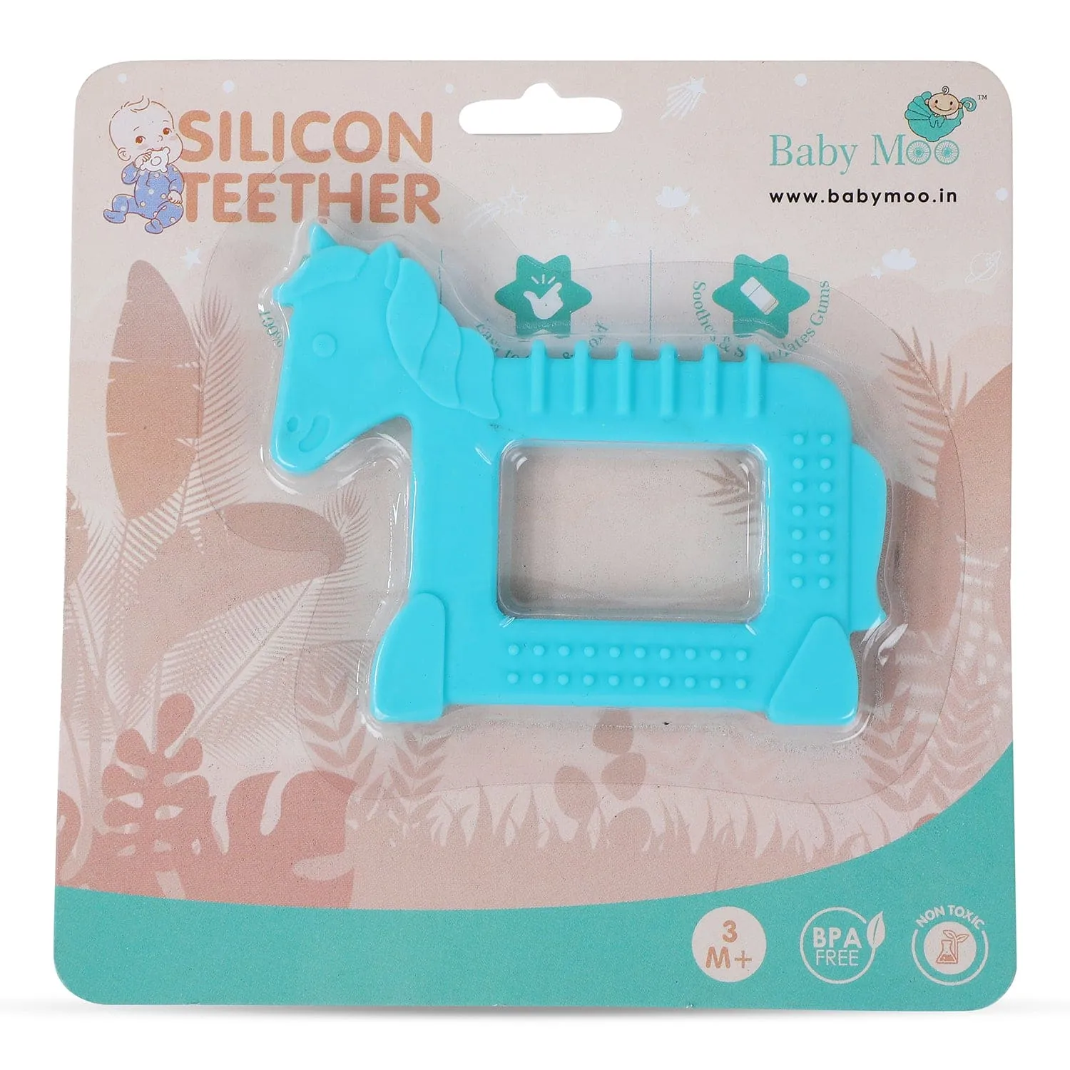 Baby Moo Soothing Silicon Teether BPA And Toxin Free Pack of 2 - Unicorn Blue And Hippo Pink