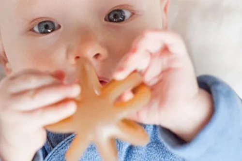Calmies: 100% Natural Rubber Baby Teether - Plant-Based, BPA-Free & PVC-Free, Supports Sensory Development