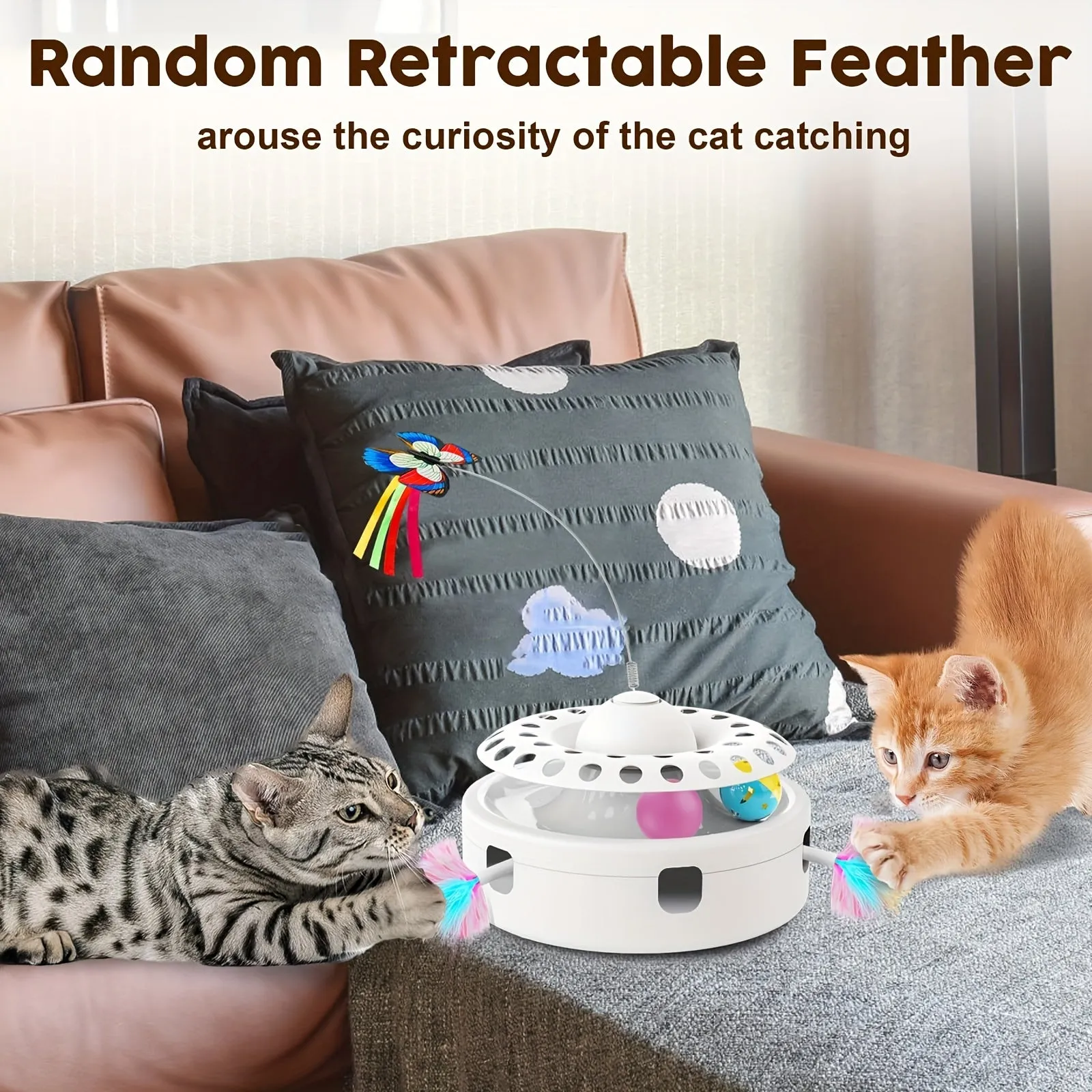Cat Toys For Indoor Cats, Smart Interactive Kitten Toy With 360° Electric Rotating Butterfly, Random Moving Ambush Feather, Cat Toy Track Balls, Cat Interactive Toys
