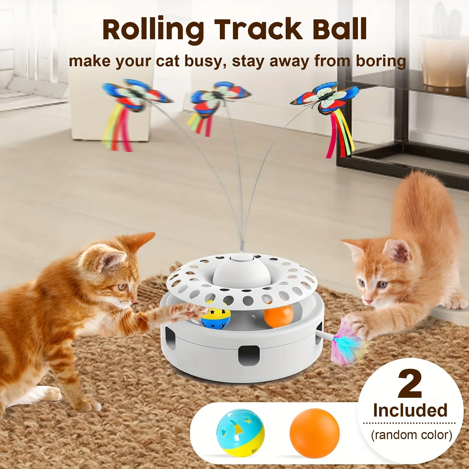 Cat Toys For Indoor Cats, Smart Interactive Kitten Toy With 360° Electric Rotating Butterfly, Random Moving Ambush Feather, Cat Toy Track Balls, Cat Interactive Toys