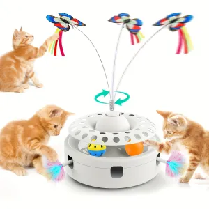 Cat Toys For Indoor Cats, Smart Interactive Kitten Toy With 360° Electric Rotating Butterfly, Random Moving Ambush Feather, Cat Toy Track Balls, Cat Interactive Toys