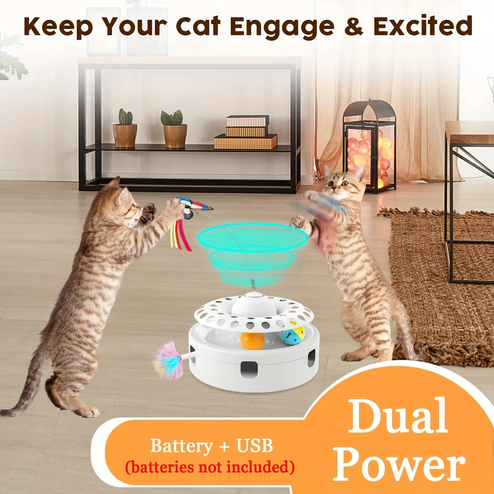 Cat Toys For Indoor Cats, Smart Interactive Kitten Toy With 360° Electric Rotating Butterfly, Random Moving Ambush Feather, Cat Toy Track Balls, Cat Interactive Toys