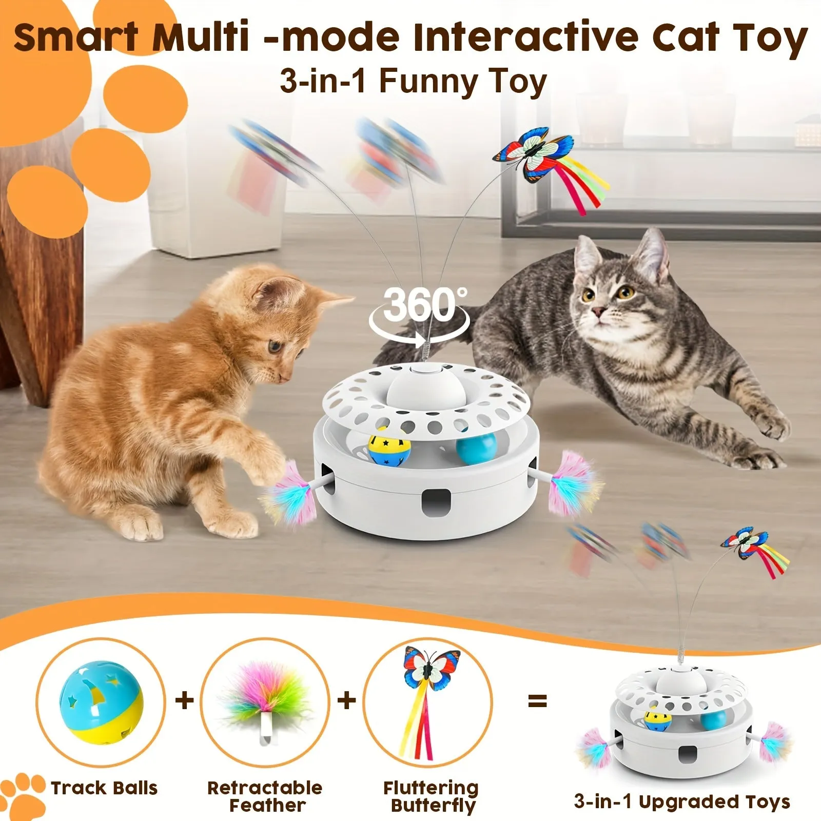 Cat Toys For Indoor Cats, Smart Interactive Kitten Toy With 360° Electric Rotating Butterfly, Random Moving Ambush Feather, Cat Toy Track Balls, Cat Interactive Toys