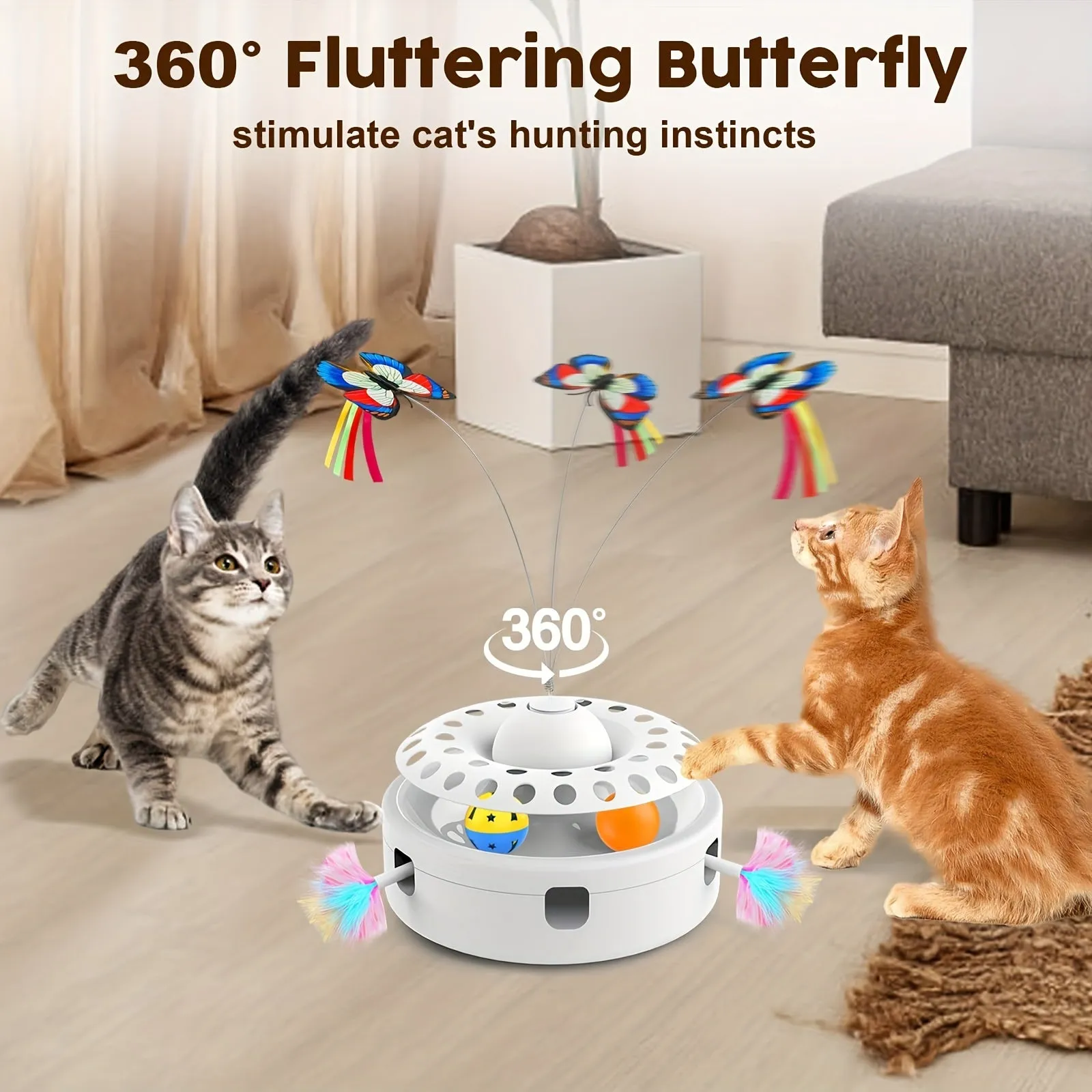 Cat Toys For Indoor Cats, Smart Interactive Kitten Toy With 360° Electric Rotating Butterfly, Random Moving Ambush Feather, Cat Toy Track Balls, Cat Interactive Toys