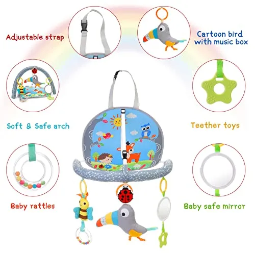 FPVERA Infant Car Seat Toys for Babies 0-6 Months: Travel Baby Toy for Rear Car Seat, Adjustable Mobile Activity Arch with Music, Sensory Hanging Toy Fits Safety Car Seats, Crib, Stroller